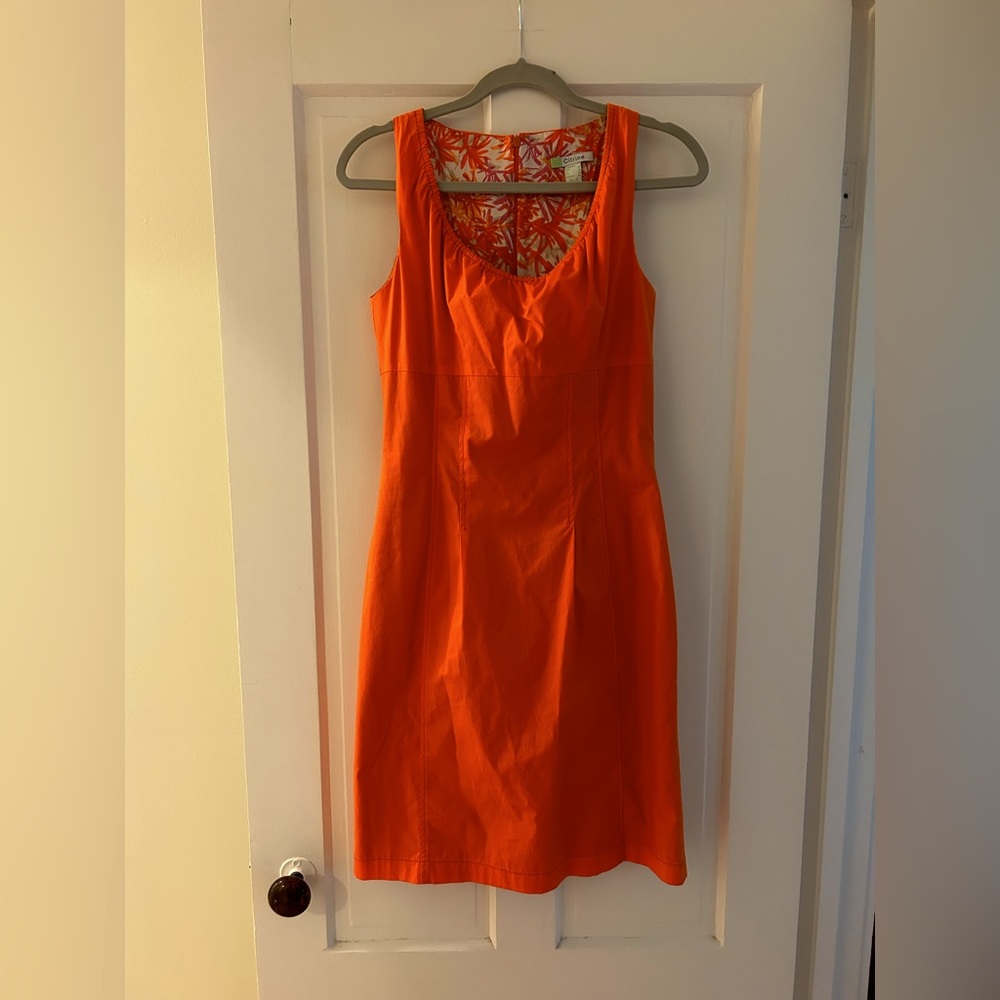 Citrine orange fitted knee length back zipper 100% cotton